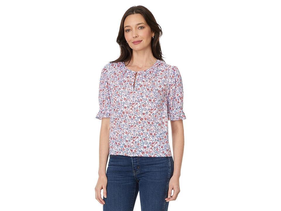 Tommy Hilfiger Floral Puff Sleeve Top (Bright /Scarlet) Women's Clothing Product Image