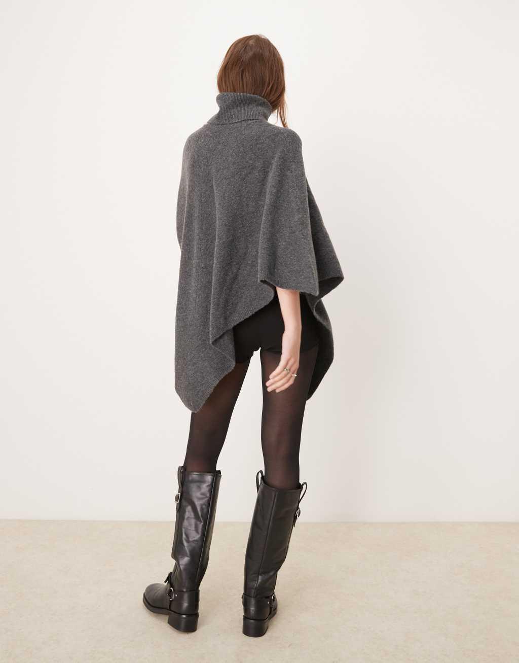 JDY roll neck knit poncho in dark gray melange Product Image