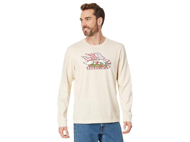 Life is Good Gnome Toboggan Ride Long Sleeve Crusher Tee (Putty ) Men's Clothing Product Image