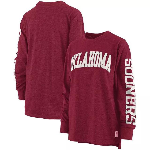 Womens Pressbox Heathered Crimson Oklahoma Sooners Two-Hit Canyon Long Sleeve T-Shirt Product Image