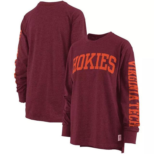 Womens Pressbox Heathered Maroon Virginia Tech Hokies Two-Hit Canyon Long Sleeve T-Shirt Product Image