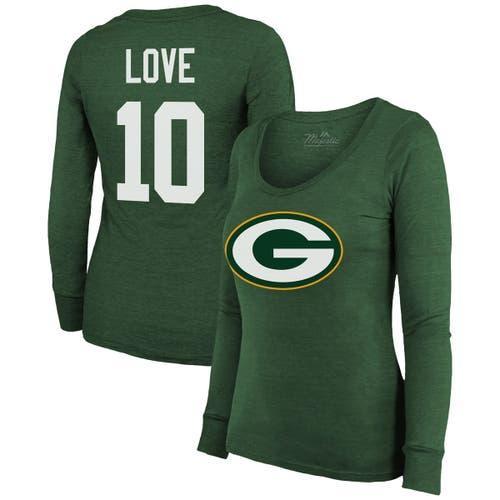 Womens Majestic Threads Jordan Love Bay Packers Name & Number Long Sleeve Scoop Neck Tri-Blend T-Shirt Product Image