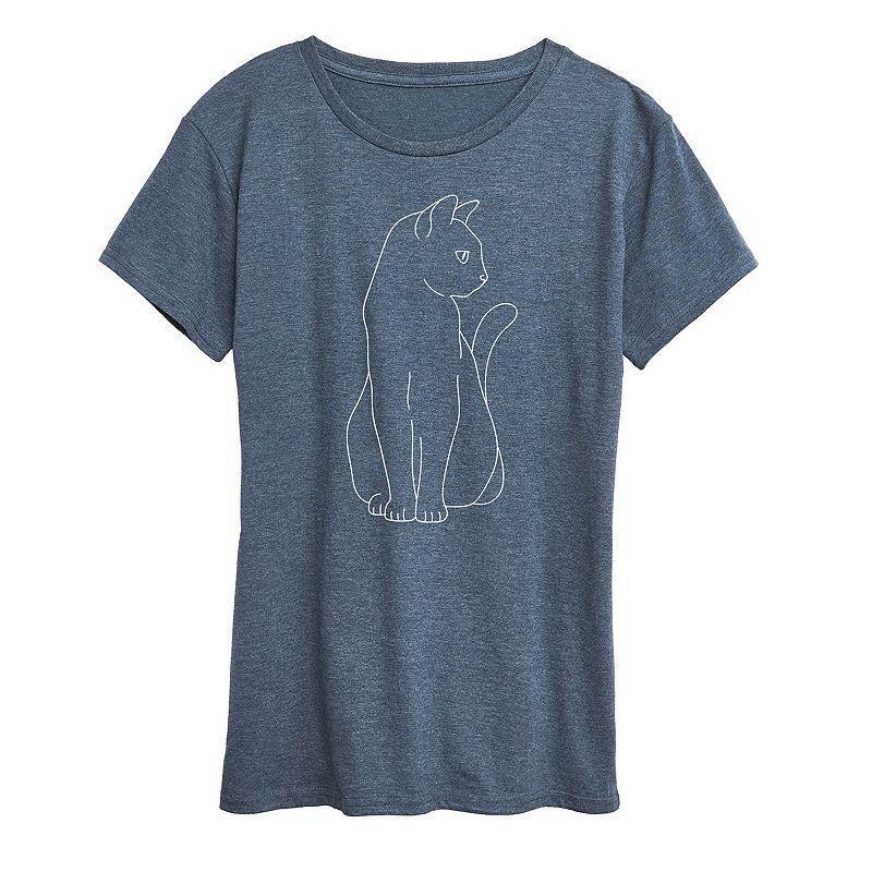 Womens White Cat Outline Graphic Tee Med Blue Product Image