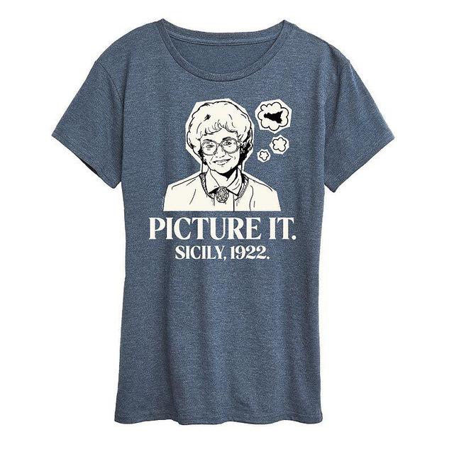 Plus Golden Girls Picture It Sicily Graphic Tee, Womens Grey Blue Product Image