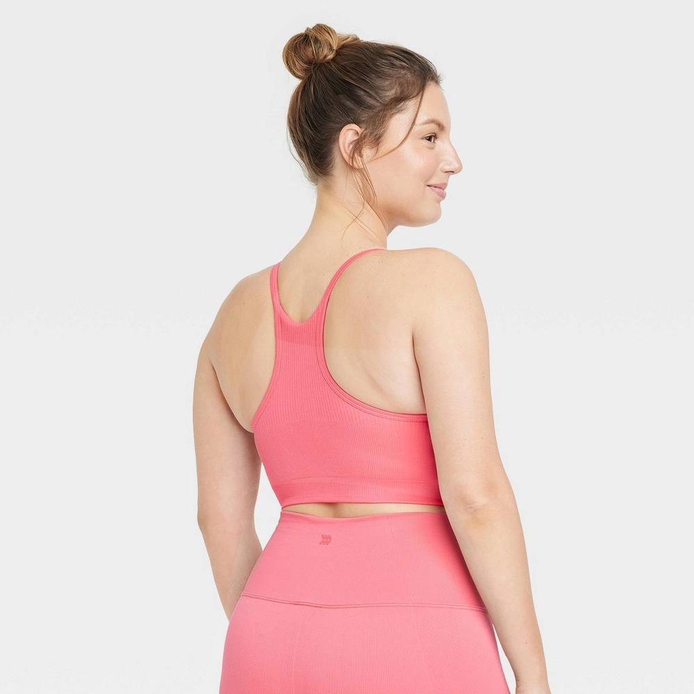 Womens Seamless Light Support Rib Sports Bra - All In Motion Coral XL Product Image