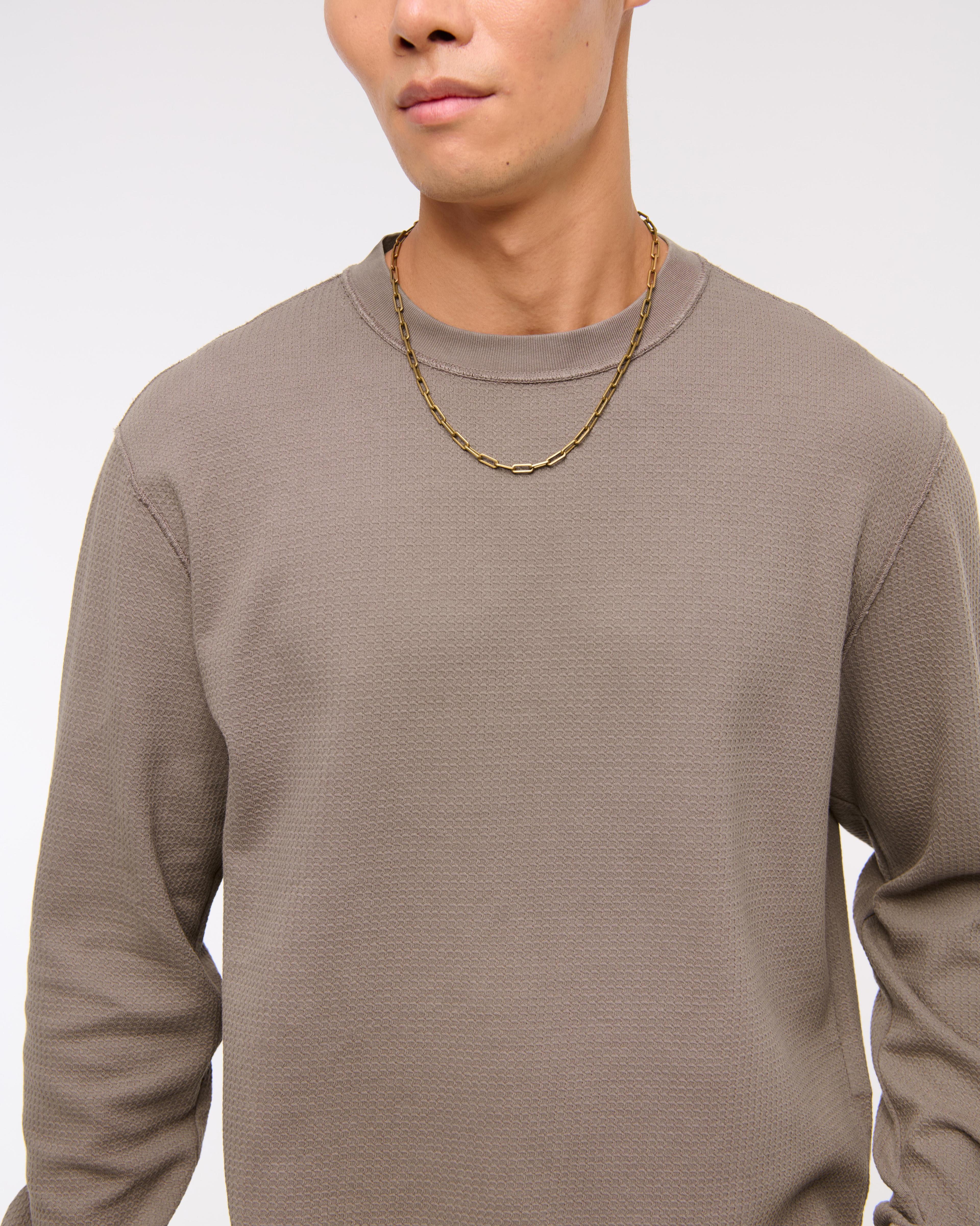 Long-Sleeve Grid Waffle Cropped Tee Product Image