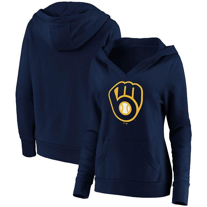 Womens Fanatics Branded Milwaukee Brewers Official Logo Crossover V-Neck Pullover Hoodie Blue Product Image