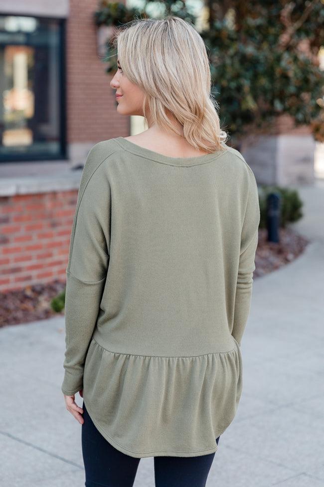 Nothing More Free Olive Brushed Knit Button Front Peplum Top FINAL SALE Product Image