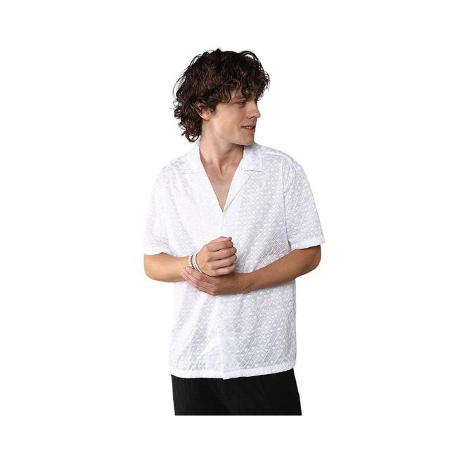 Campus Sutra Mens Chalk White Embroidered Circular Shirt Product Image