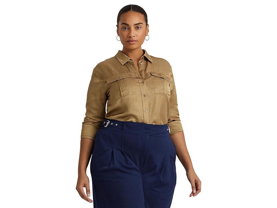 LAUREN Ralph Lauren Plus-Size Satin Shantung Shirt (Burnished ) Women's Clothing Product Image