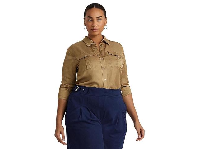 Lauren Ralph Lauren Plus-Size Satin Shantung Shirt (Burnished ) Women's Clothing Product Image