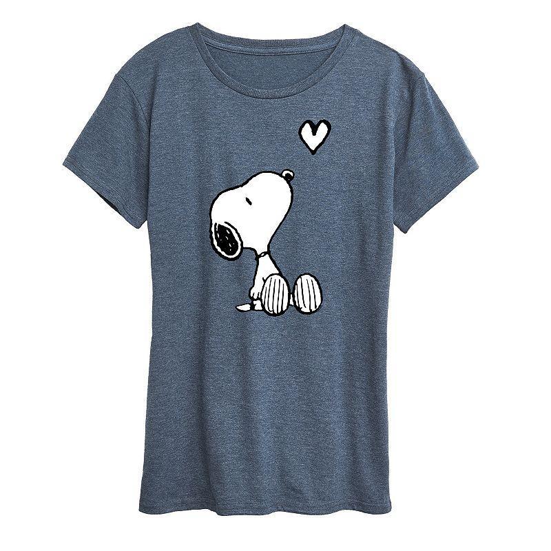 Womens Peanuts White Snoopy Heart Graphic Tee, Girls Grey Blue Product Image