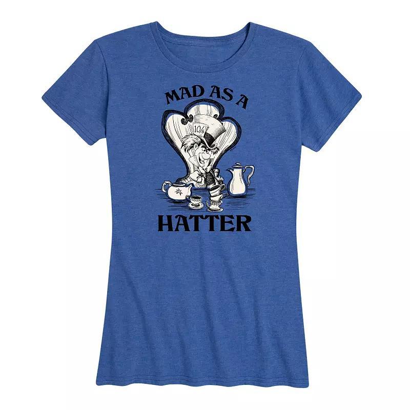 Disneys Alice in Wonderland Womens Mad As A Hatter Graphic Tee, Girls Grey Gray Product Image