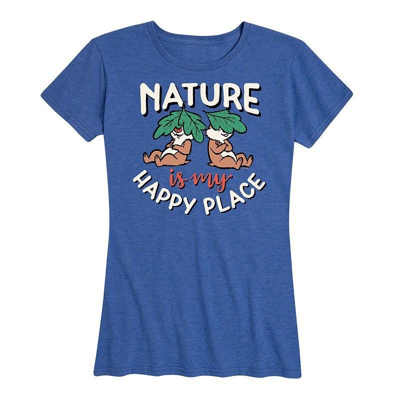 Disneys Chip n Dale Womens Nature My Happy Place Graphic Tee Grey Royal Blue Product Image