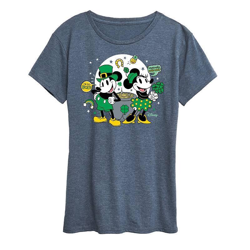 Disneys Mickey & Minnie Mouse Womens St. Patricks Pot Of Gold Graphic Tee Heather Grey Product Image