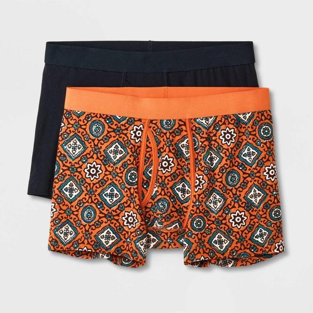 Mens Medallion Print Boxer Briefs 2pk - Goodfellow & Co Orange Product Image