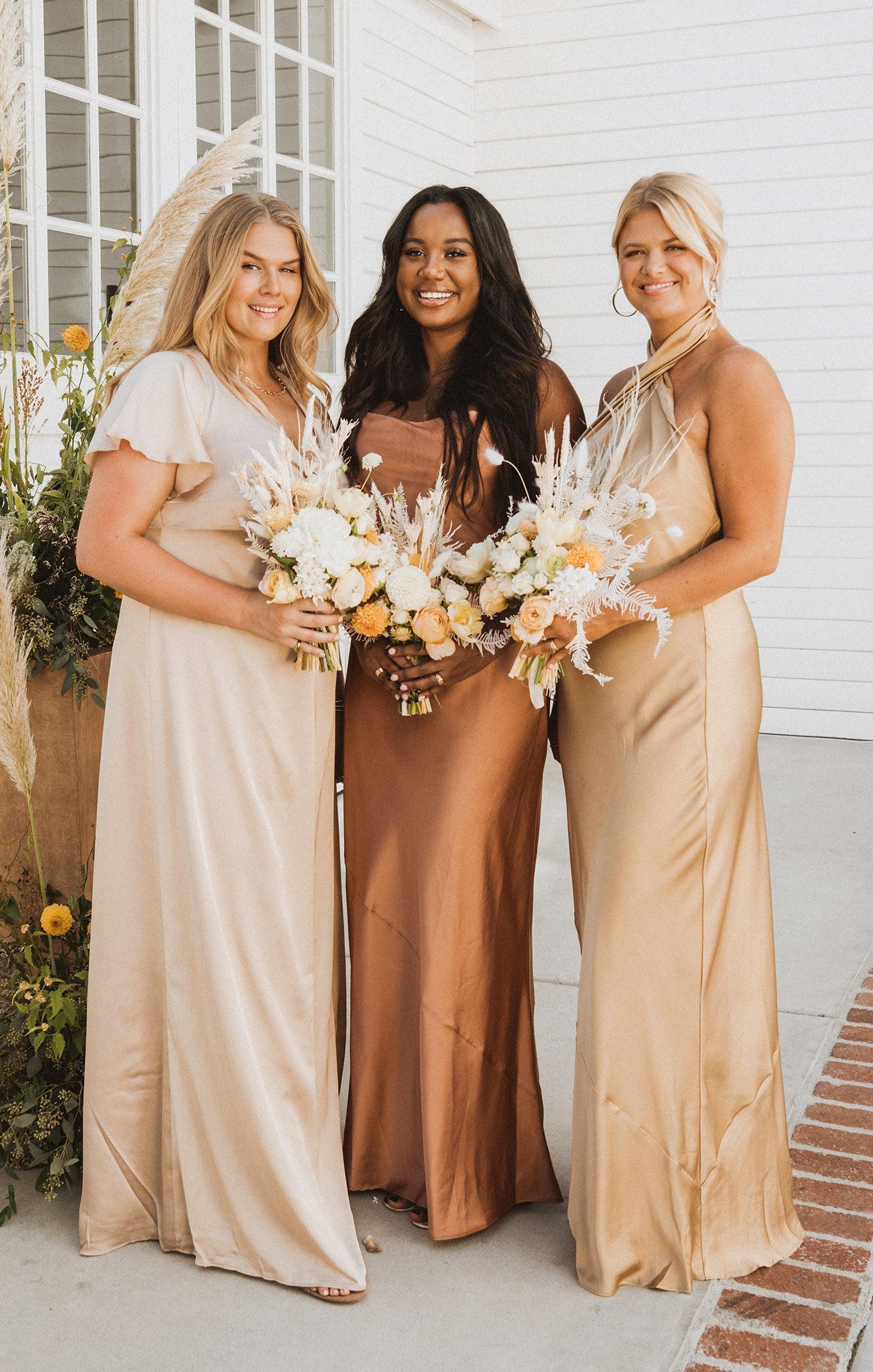 Jasmine Halter Maxi Dress ~ True Gold Luxe Satin Product Image