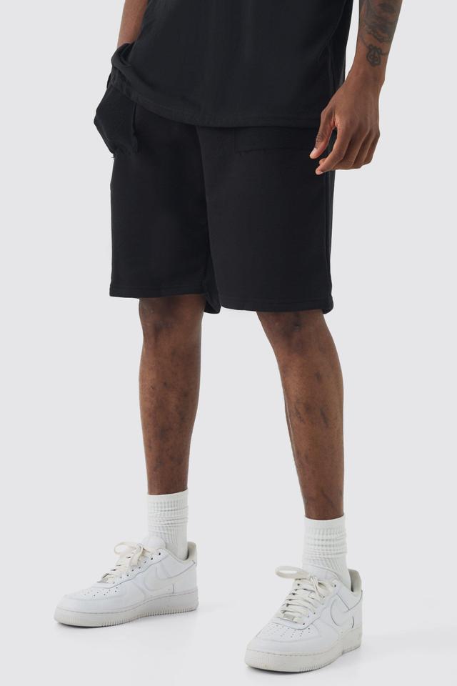 Tall Loop Back Reverse Pocket Detail Relaxed Short In Black | boohooMAN USA Product Image