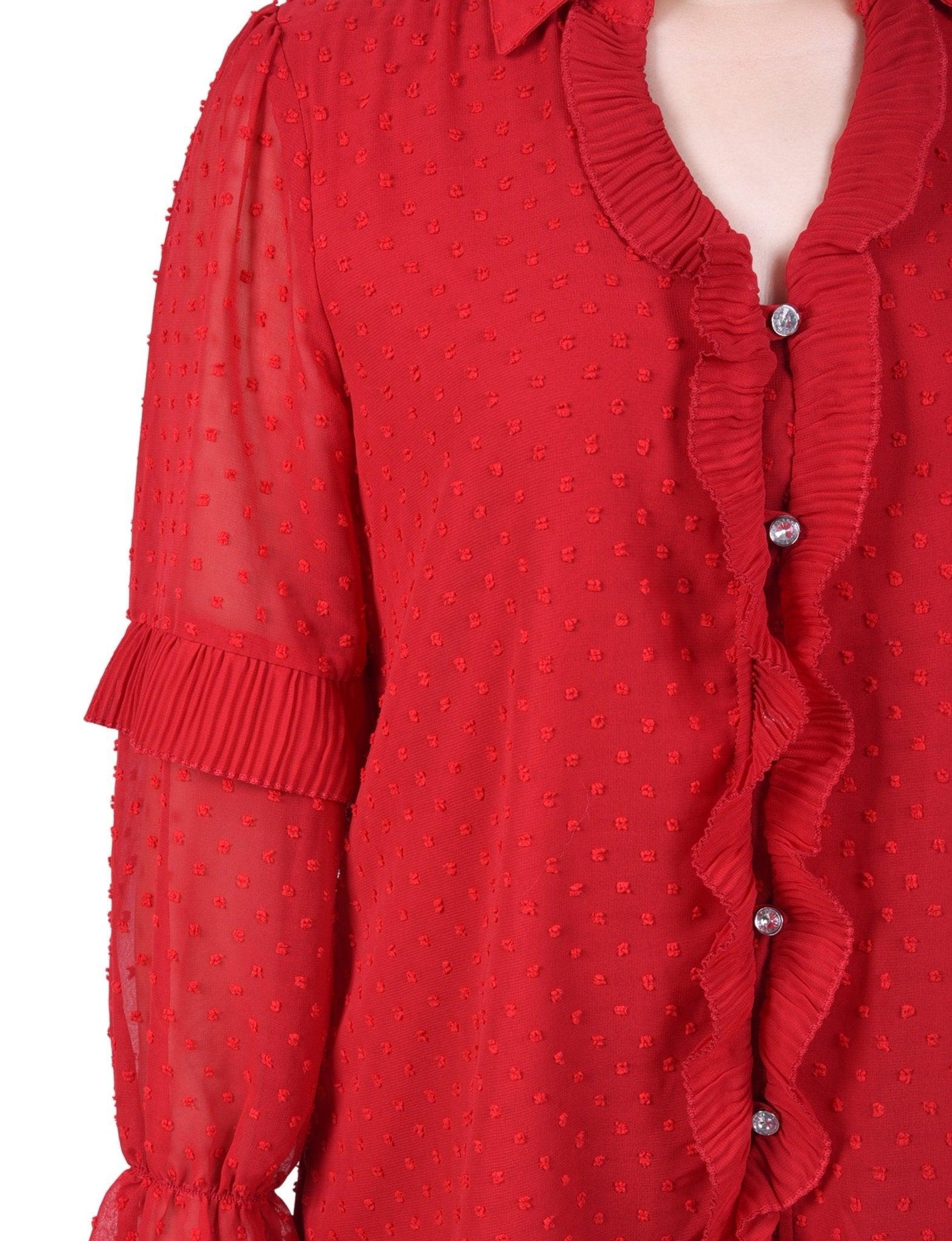 Long Sleeve Dotted Chiffon Blouse - Petite Product Image