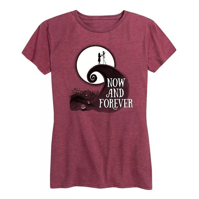 Disneys The Nightmare Before Christmas Womens Now And Forever Graphic Tee Grey Wine Product Image