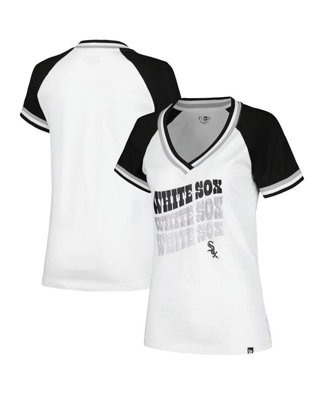 New Era Womens White Chicago White Sox Jersey Double Binding Raglan V-Neck T-Shirt Product Image