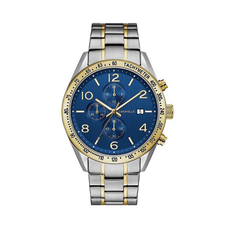 Men's Caravelle by Bulova Chronograph Two-Tone Watch with Blue Dial (Model: 45B152) Product Image