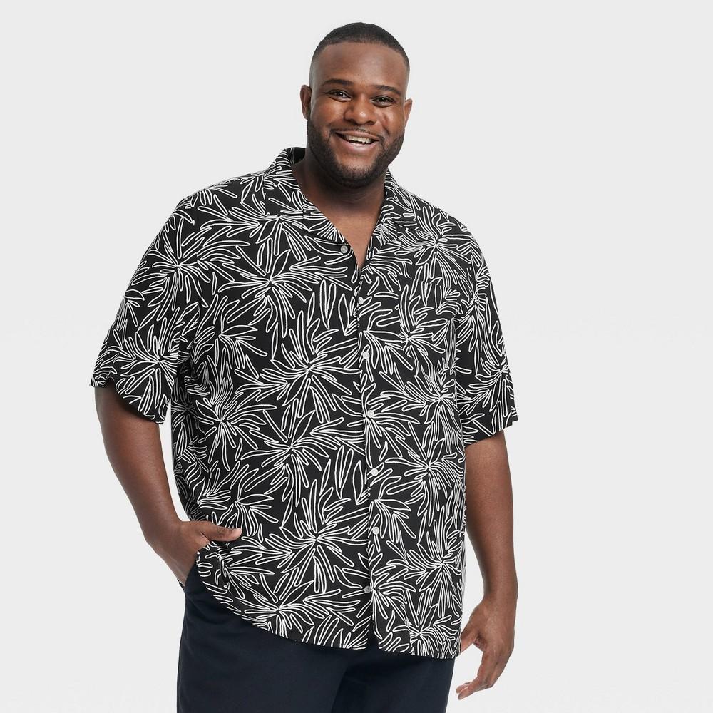 Mens Big & Tall Floral Print Short Sleeve Button-Down Shirt - Goodfellow & Co Black 3XLT Product Image