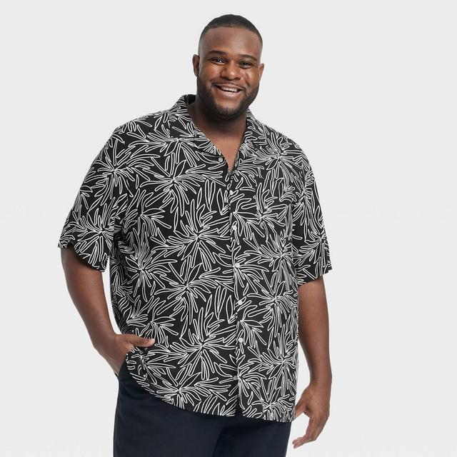 Mens Big & Tall Floral Print Short Sleeve Button-Down Shirt - Goodfellow & Co Black 3XLT Product Image