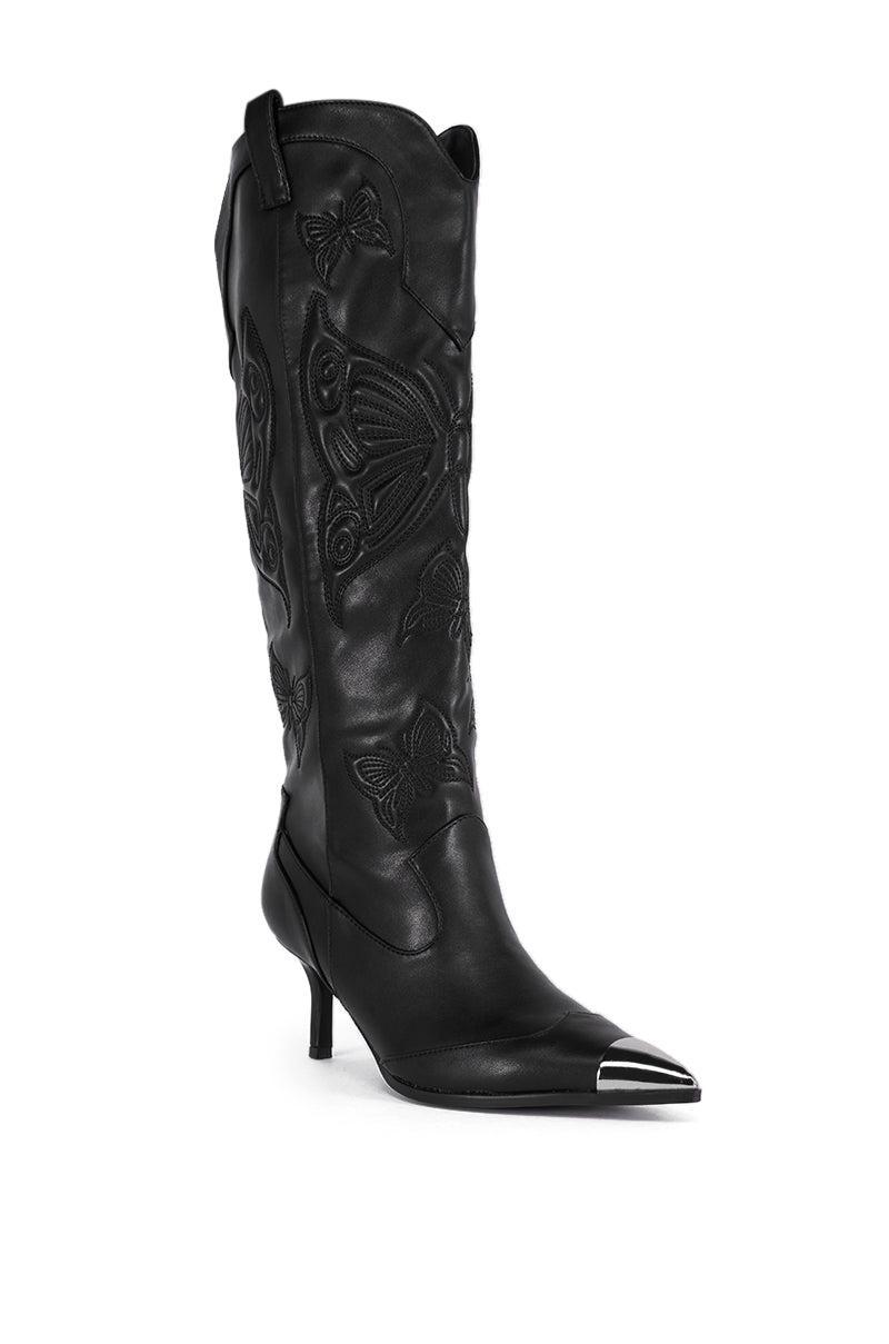 AZALEA WANG FLORYAN BLACK WESTERN BOOT WITH SILVER TOE CAP Product Image