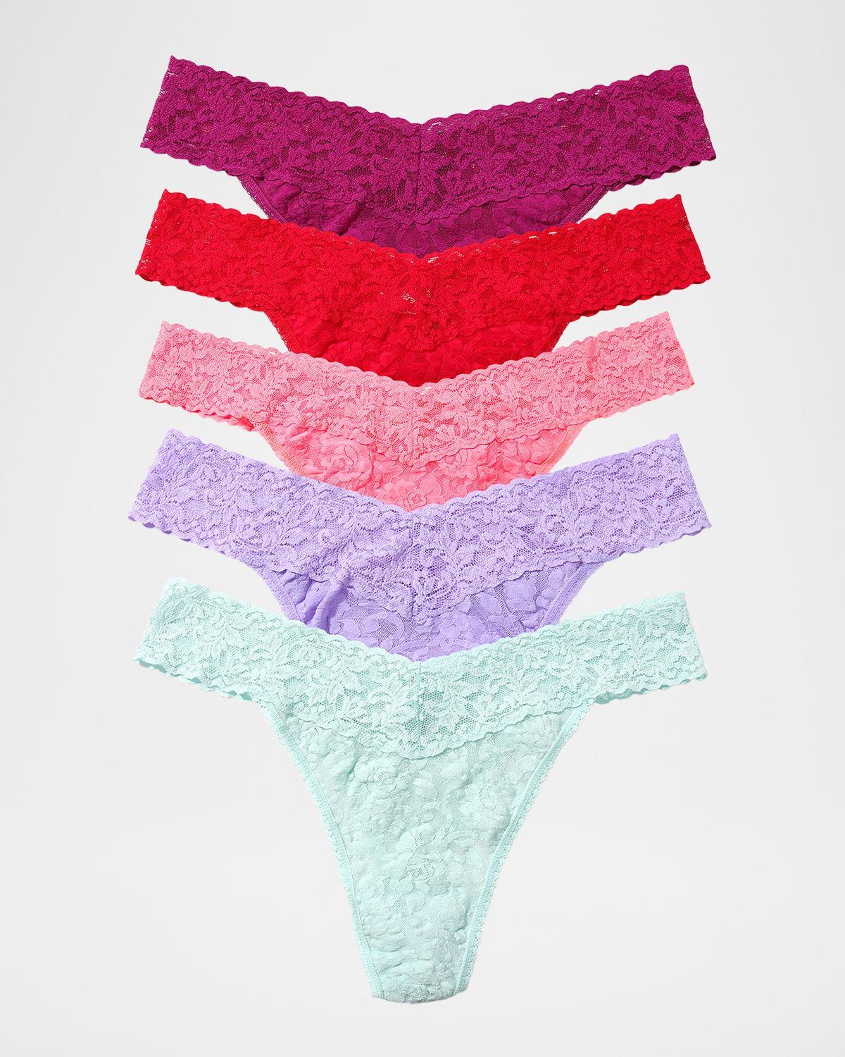 Hanky Panky Signature Lace Original Rise Thong 5 Pack (Pink Ruby/Sea Blue/Dark Teal/Bright Amethyst/Water Lily) Women's Underwear Product Image