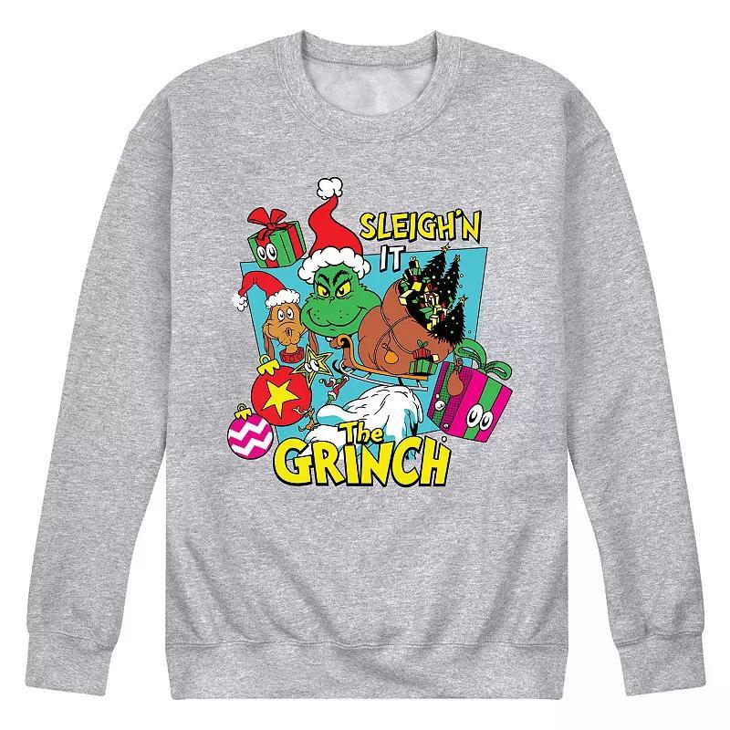 Mens Dr. Seuss The Grinch Sleighn It Fleece Sweatshirt Grey Gray Product Image