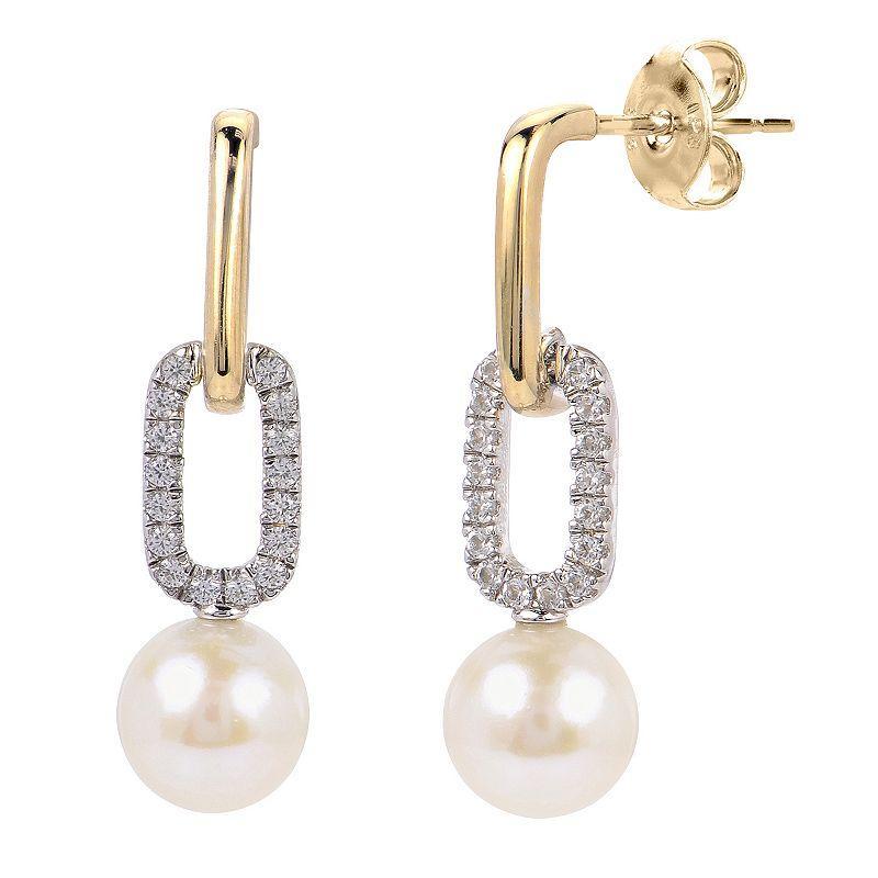 PearLustre by Imperial 14k Gold Over Silver Two Tone Freshwater Cultured Pearl & Lab-Created White Sapphire Drop Earrings, Womens Product Image