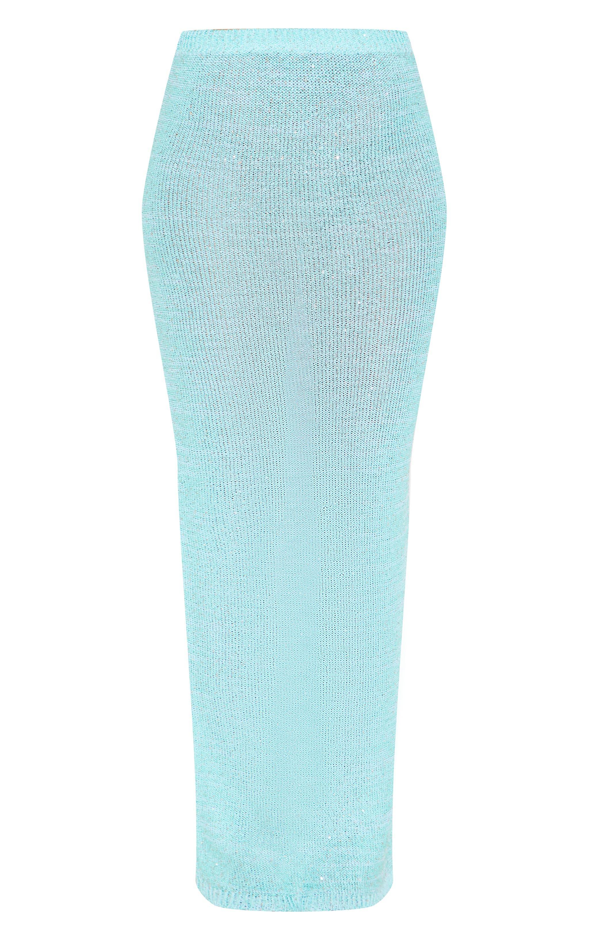 Turquoise Sequin Knit Side Split Maxi Skirt Product Image