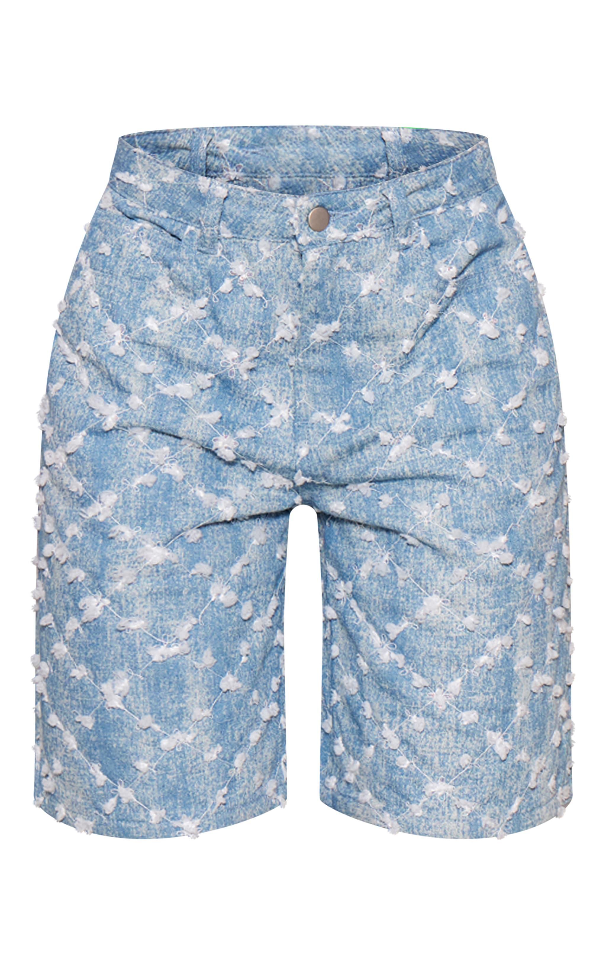 Blue Sequin Candyfloss Baggy Denim Shorts Product Image