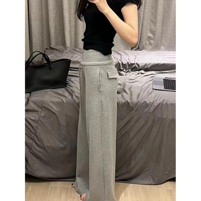 Mid Waist Plain Wide Leg Pants Product Image