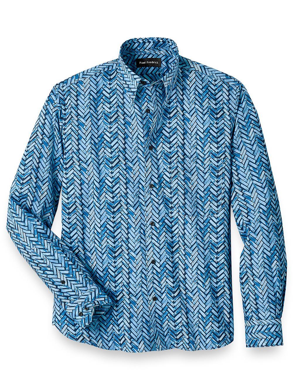 Cotton Herringbone Print Casual Shirt Product Image