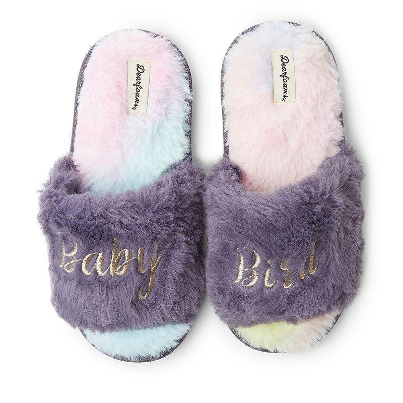 Kids Dearfoams Lane Slide Slippers with Embroidered Slogan, Womens Product Image