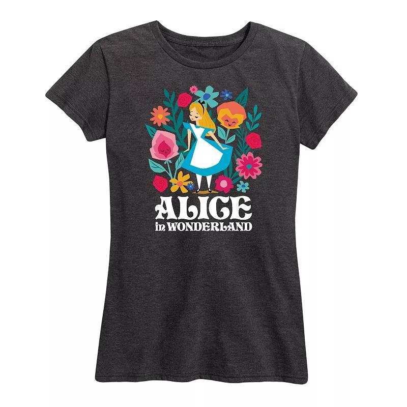 Disneys Alice in Wonderland Womens Flowers Graphic Tee, Girls Blue Product Image