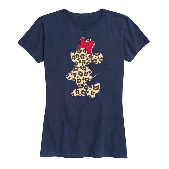 Disneys Minnie Mouse Womens Leopard Graphic Tee Blue Product Image