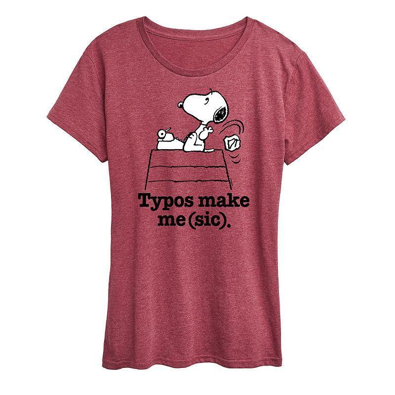 Womens Peanuts Snoopy Typos Make Me Sic Graphic Tee Grey Dark Red Product Image