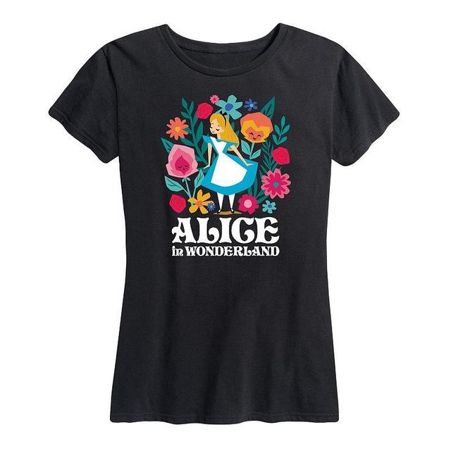 Disneys Alice in Wonderland Womens Flowers Graphic Tee Black Product Image