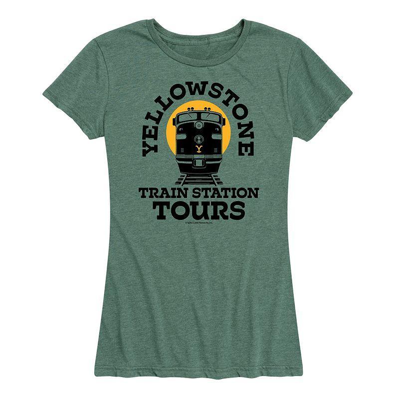 Womens Yellowstone Train Station Tours Graphic Tee Grey Gray Product Image