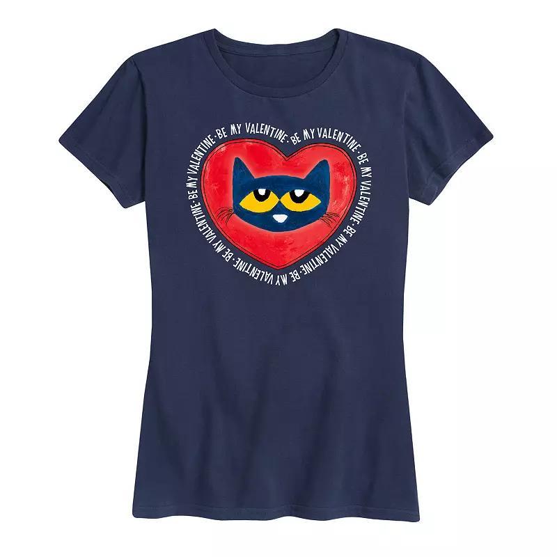 Womens Pete The Cat Be My Valentine Pete Face Graphic Tee Grey Gray Product Image