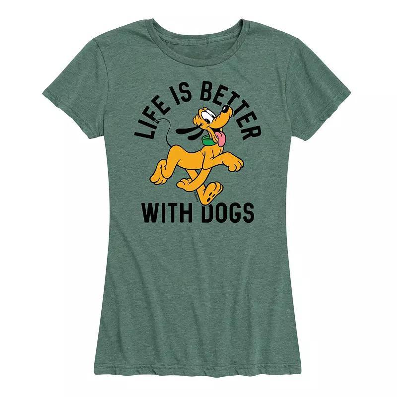 Disneys Pluto Womens Life Is Better With Dogs Graphic Tee Grey Royal Blue Product Image