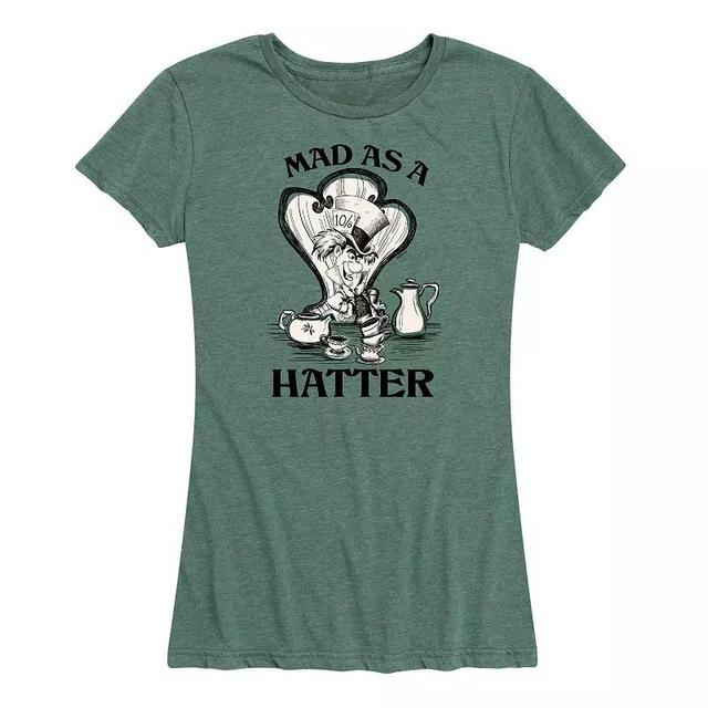 Disneys Alice in Wonderland Womens Mad As A Hatter Graphic Tee, Girls Grey Gray Product Image