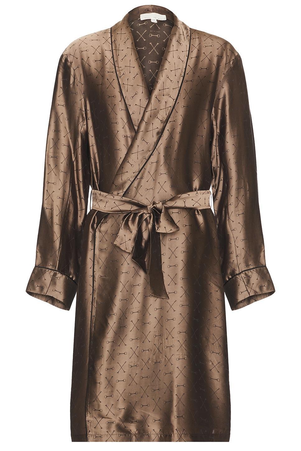 fleur du mal Men's Jacquard Robe Brown. (also in L/XL). Product Image