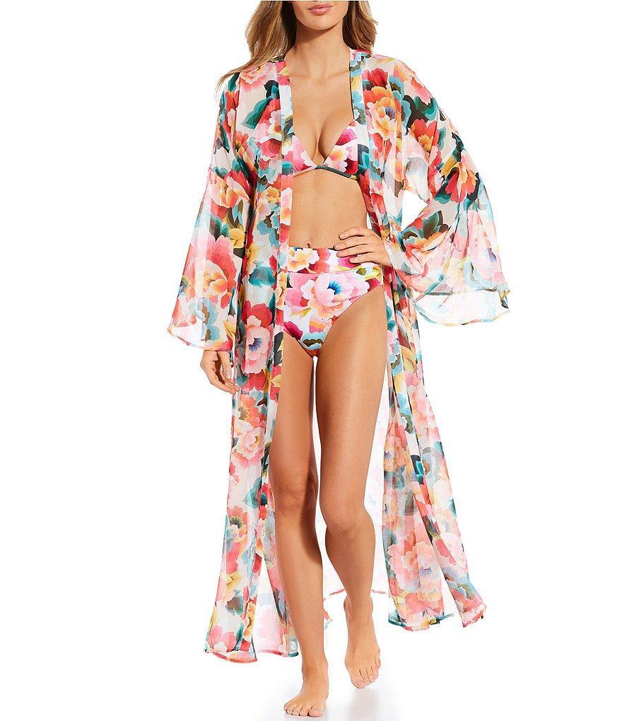 Gibson & Latimer Floral Print Open Front Kimono Swimsuit Cover Up Product Image