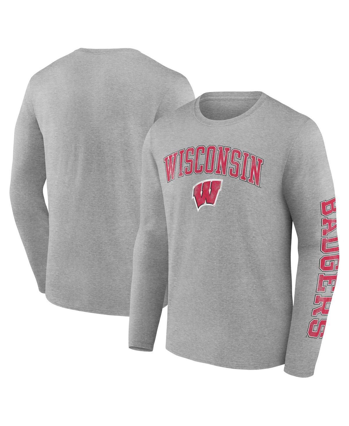 Mens Fanatics Branded Heather Gray Wisconsin Badgers Distressed Arch Over Logo Long Sleeve T-Shirt Product Image