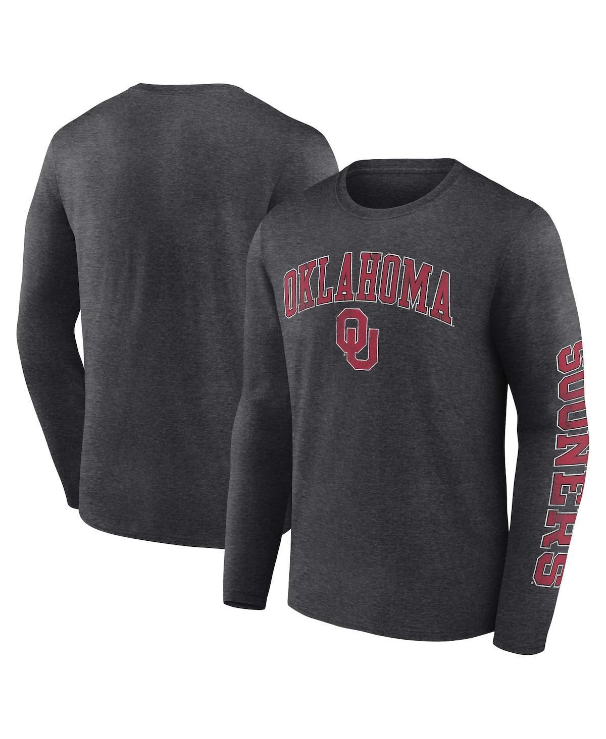 Mens Fanatics Heather Charcoal Oklahoma Sooners Distressed Arch Over Logo Long Sleeve T-shirt Product Image