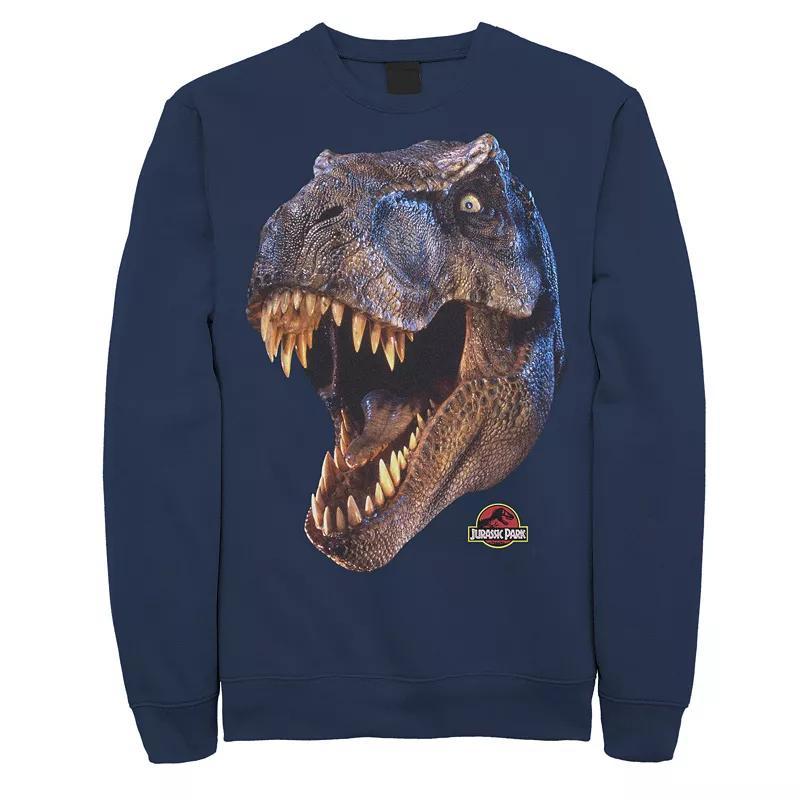 Mens Jurassic Park T-Rex Head Roar Fleece Graphic Pullover Blue Product Image